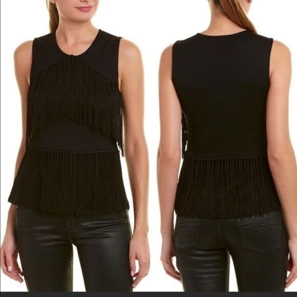 BCBGMaxAzria Fringe Black Top Size S, NWT - Picture 1 of 9